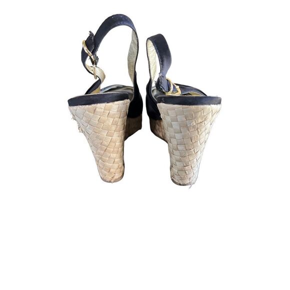 Steve Madden Black Satin Slingback Rope Platform Wedge Size 8 - Picture 2 of 6